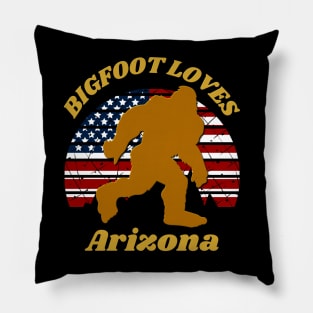 Bigfoot loves America and Arizona Too Pillow