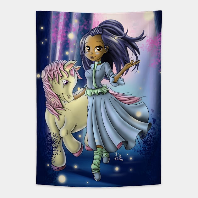 Native American Girl and Pony Tapestry by treasured-gift