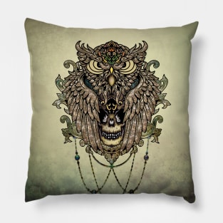 Elegant owl with skull Pillow