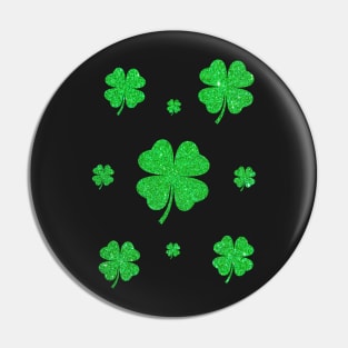 St Patricks Day, 4 Leaf Bright Green Faux Glitter Clovers Pin