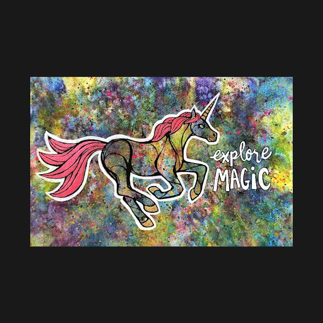 Explore Magic. Magical Unicorn Watercolor Illustration. by mellierosetest