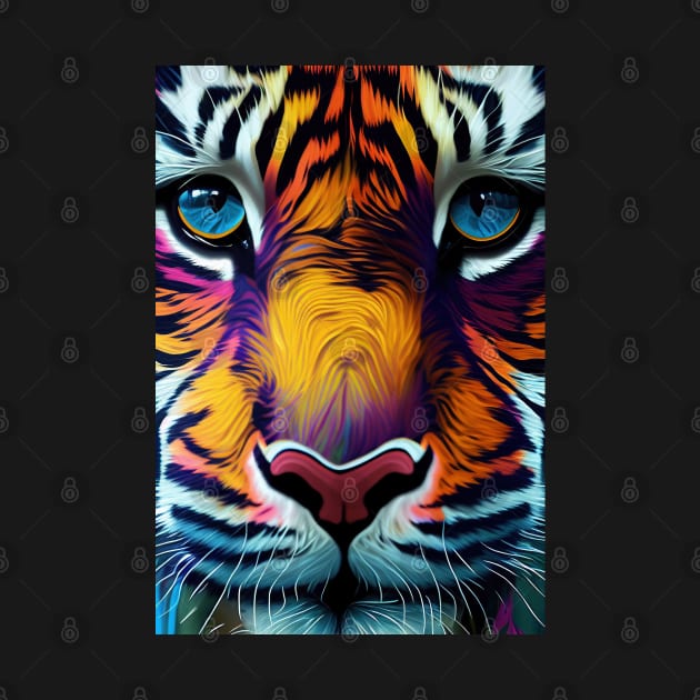 Pop Art Tiger Face In Vibrant Colors - A Unique and Playful Art Print For Animal Lovers by Whimsical Animals