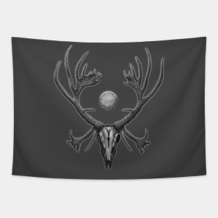 Black and White Reindeer Skull Tapestry