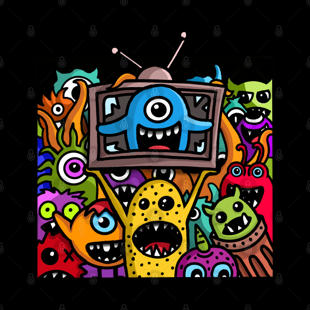 Monsters Doodle Old TV by RetroArtCulture