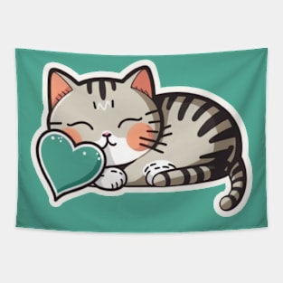 Sleepy Cat Valentine's Day Tapestry