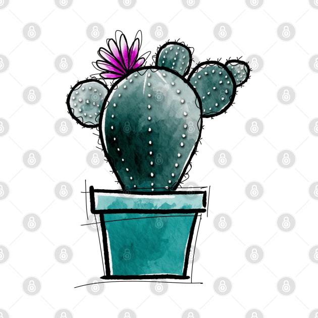 Cactus in pot cartoon by MistyLakeArt