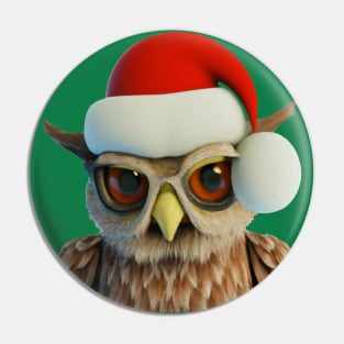 Funny Christmas Owl Wearing Santa Hat Pin