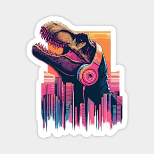 Jurassic Music City Retro Vaporwave Tyrannosaurus Magnet