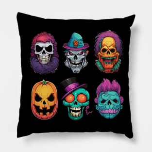 Scary Halloween Faces, Skulls and Pumpkins Pillow