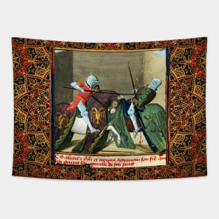 CYCLE LANCELOT- GRAIL, Fight Between Gawain And a Knight At the Strange Castle, Arthurian Legends Medieval Miniature Tapestry