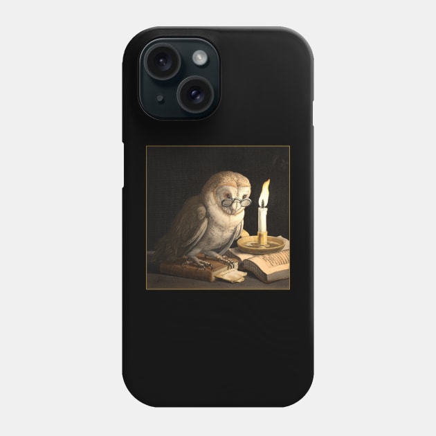 Owl with spectacles, candle and books. Phone Case by Luggnagg