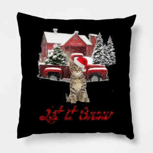 Cat Let It Snow Tree Farm Red Truck Christmas Pillow