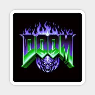 Doom logo Purple and Green flames Magnet