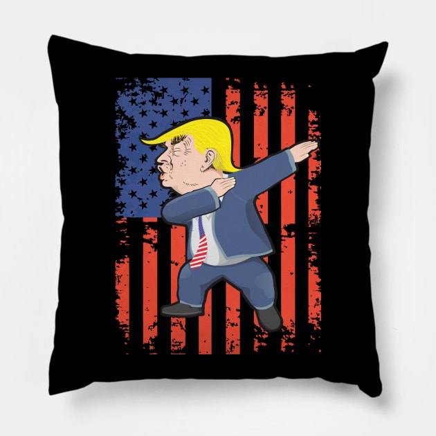 Funny Donald Trump Dabs in Front of USA Flag Pillow by dihart