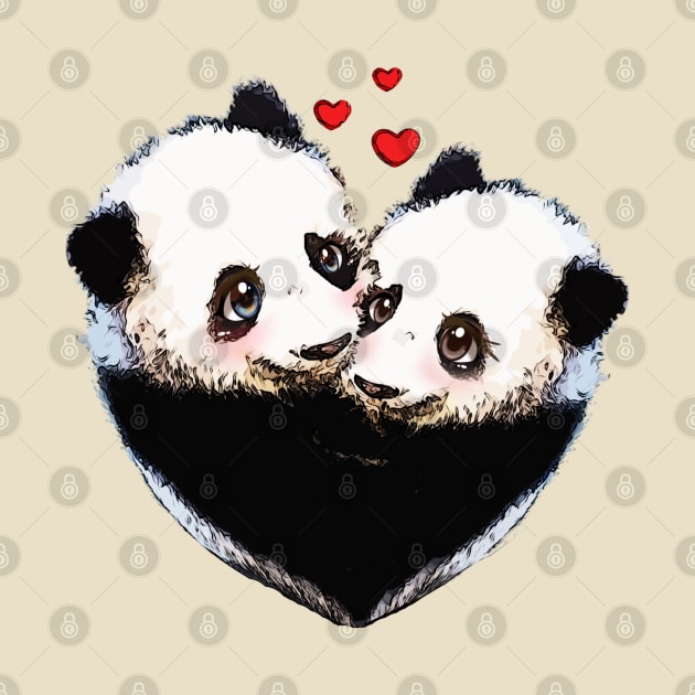 Panda in love, lovers couple cute by Collagedream