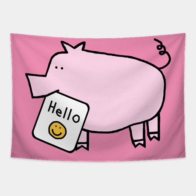 Pink Pig Says Hello Tapestry by ellenhenryart