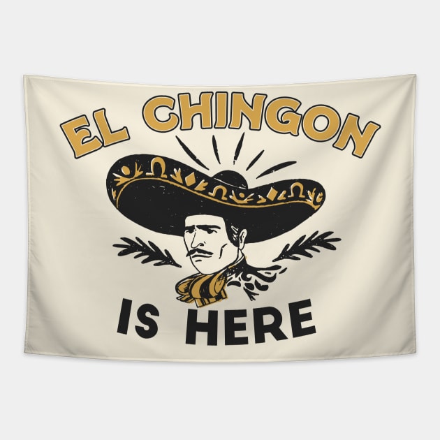 El Chingon Is Here // Funny Mexican Vaquero Vintage Stamp Tapestry by SLAG_Creative