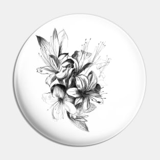 Hand drawn black and white orchid flowers Pin