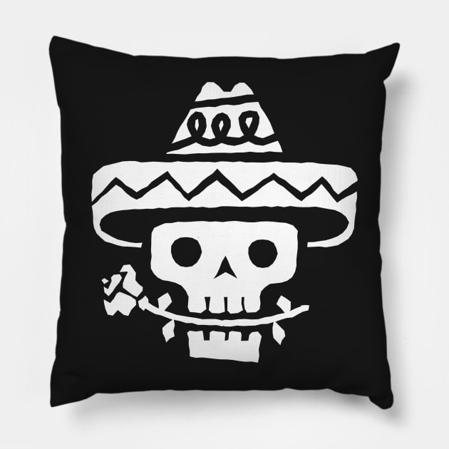 Just a White Skull in Sombrero Pillow by Dmytro