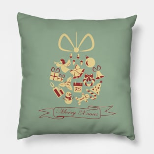 Christmas tree ball with lettering, candle, candy cane, holly berry, christmas angel Pillow