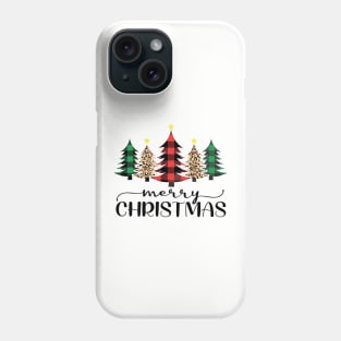 Merry Christmas Cheetah and Buffalo (Red & Green) Plaid Design Phone Case