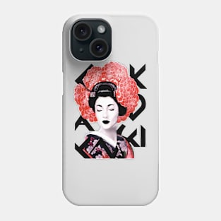 Japanese geisha girl with red flowers Phone Case