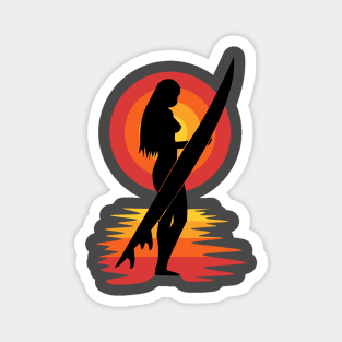 Surfer girl silhouette sunset Magnet