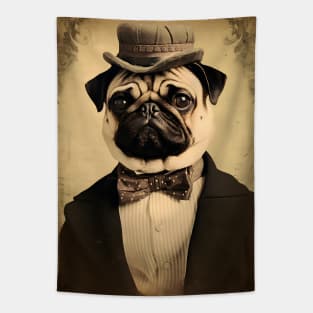 Cool Pug in Suit Portrait Vintage Art Tapestry