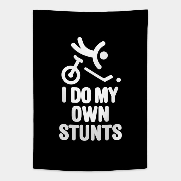 I do my own stunts funny unicycle hockey player unicycling Tapestry by LaundryFactory