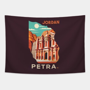 A Vintage Travel Art of Petra - Jordan Tapestry