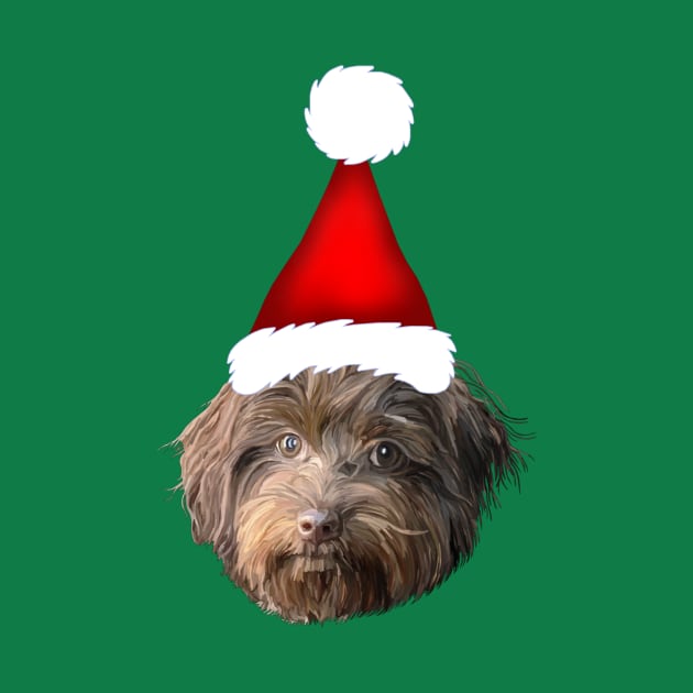 Santa Hat Havanese Dog Xmas Portrait by Art by Deborah Camp