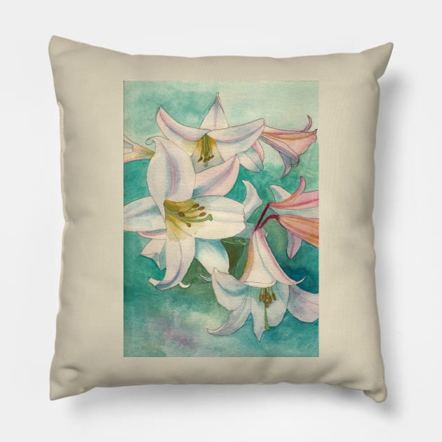 Pale pink lilies watercolour painting Pillow by esvb