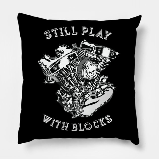 STILL PLAY WITH BLOCKS - MOTORCYCLE V ENGINE Pillow by Pannolinno