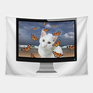 White Cat Beach butterflies Computer Screen Tapestry