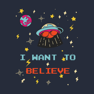 I Want To Believe Blue UFO Doodle T-Shirt