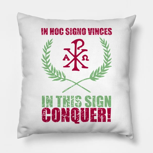 In hoc signo vinces | In this sign conquer - Chi Ro and Olive Branches with Motto Pillow by EkromDesigns