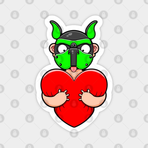 Gay Green Pup Hug Magnet by LoveBurty