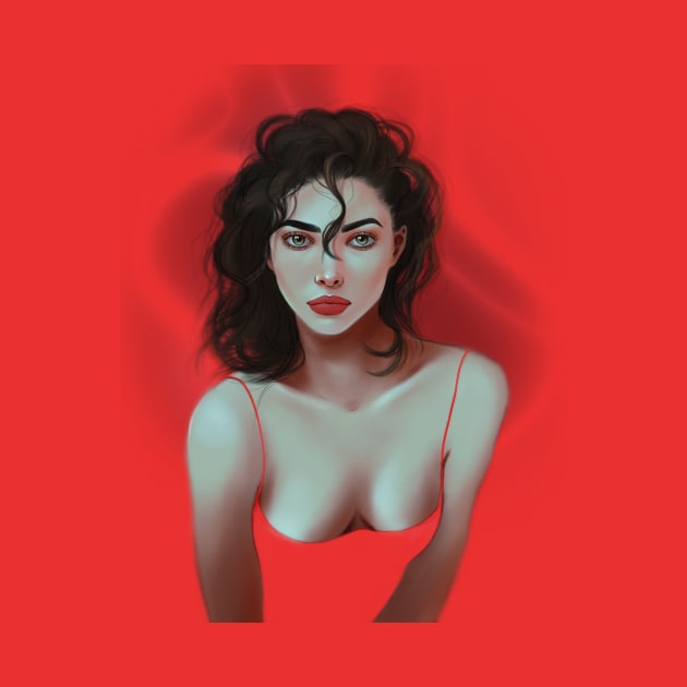 Woman in a red dress by Fatchilart