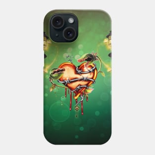 Heart with Barbed Wire and fantasy flowers Phone Case