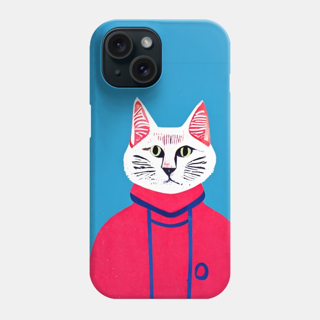 Blue Street Cat Retro Poster Vintage Art Cat Wall Blue Pink Illustration Phone Case by BetterManufaktur