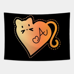 Heart Cat Monogram A in Orange Tapestry