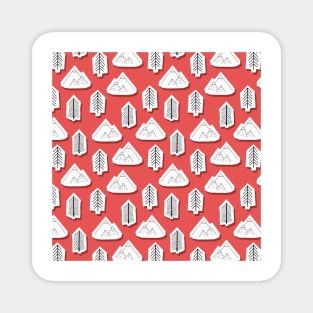 Mountain And Tree Stickers Red Magnet