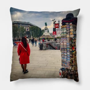 The Woman in Red, Milano, Italy Pillow