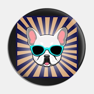 White Frenchie Dog Wearing Blue Sunglasses Cute French Bulldog Pin