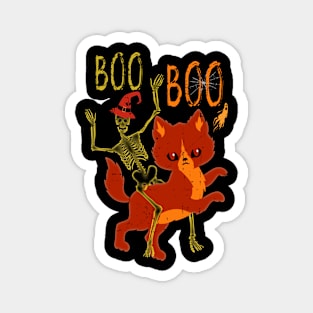 Halloween Skeleton Riding Red Cat Boo Boo Magnet