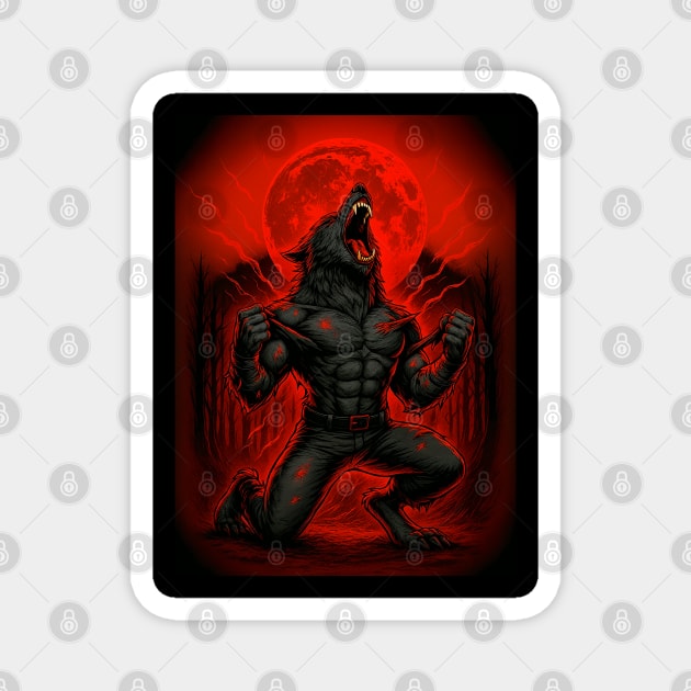 Blood Moon Wolf Ripping Shirt Off - Werewolf Transformation Magnet by WolfChamp