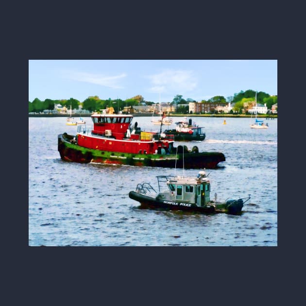 Norfolk VA - Police Boat and Two Tugboats by SusanSavad