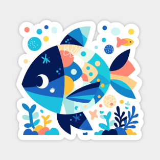 Geometrical Colorful Fish. Adorable Mosaic Cute Kawaii Simple Animal Magnet