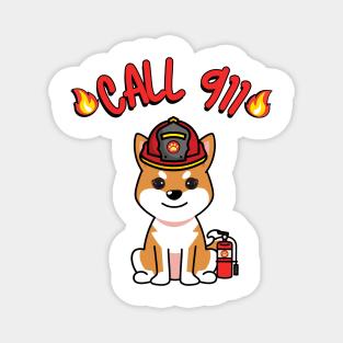 Cute orange dog is a firefighter Magnet