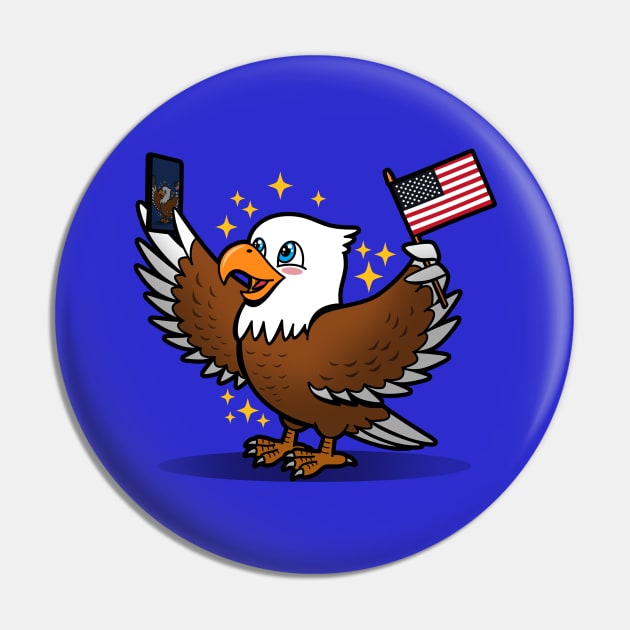 Funny Cute American Bald Eagle Taking Selfie 4th Of July Proud American Cartoon Pin by Originals By Boggs